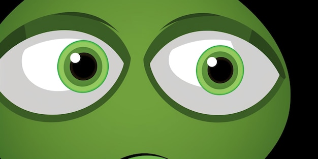 Een cartoongezicht met groene ogen en groene ogen met een groene omtrek.