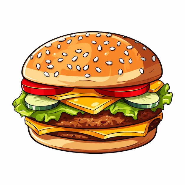 Een cartoonhamburger met kaas en sla op een broodje generatieve ai