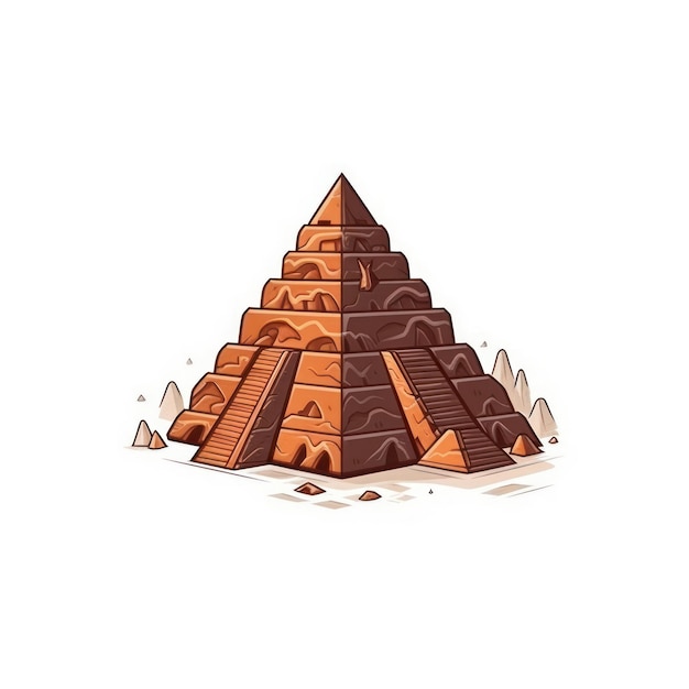 Een cartoonillustratie van een Azteekse piramide