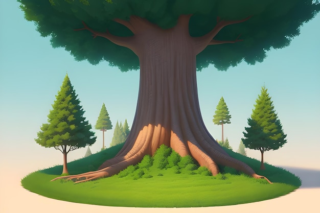 Een cartoonillustratie van een boom met de woordenboom erop