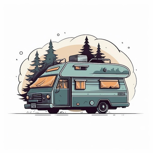 Foto een cartoonillustratie van een camper