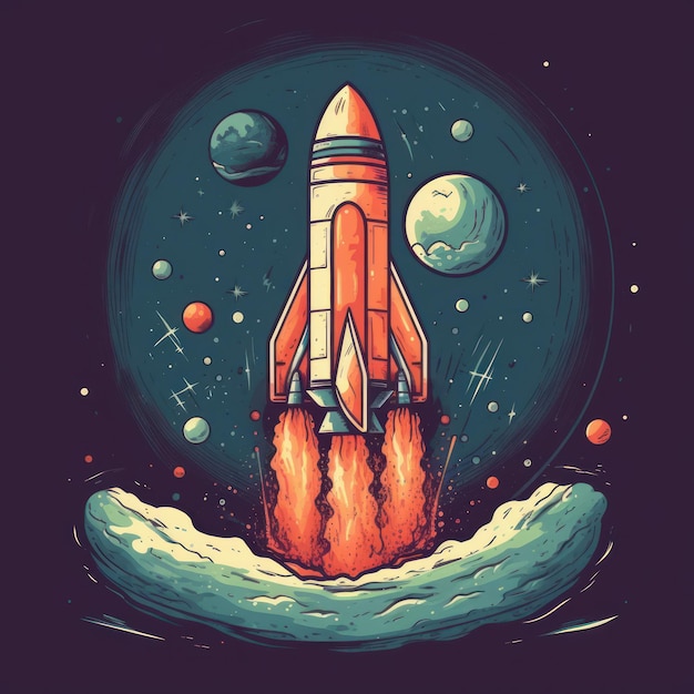 Een cartoonillustratie van een ruimteraket