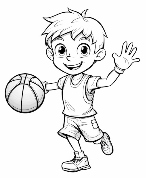 een cartoonjongen met een basketbalbal in zijn hand generatieve ai