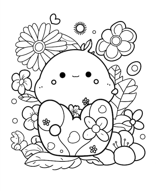 Een cartoonkonijntje met een konijntje in een bloementuin.