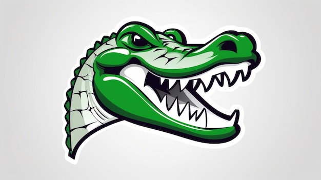 Een cartoonkrokodilkop met het woord alligator erop