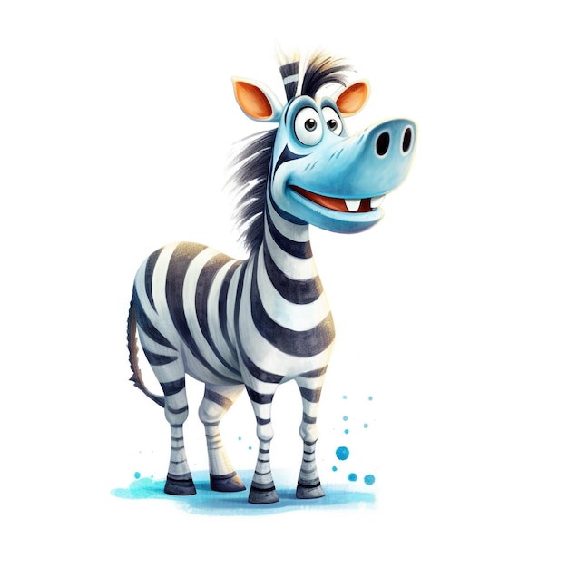 Een cartoonzebra met een zwart-wit gestreept patroon en de woordzebra op de bodem.