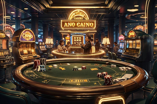 een casino tafel met een gouden teken en gouden munten