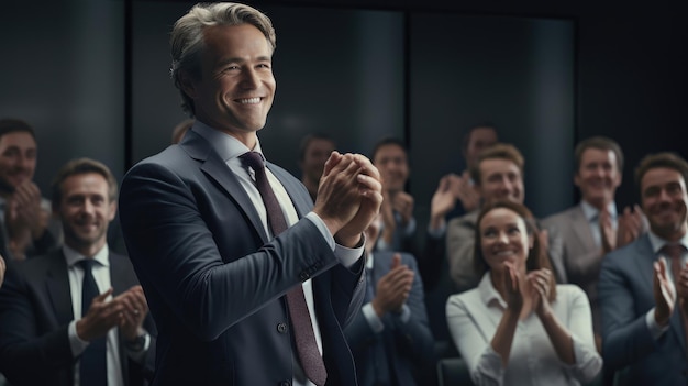 Een CEO applaudiseert een topperforming executive en erkent hun uitzonderlijke bijdragen