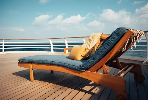 een chaise longue voor buiten aan de oceaan op een cruiseschip in de stijl van een sfeervolle ambiance