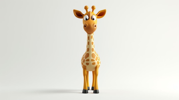 Een charmante 3D-illustratie van een schattige giraf met zijn lange nek en speelse uitdrukking die sierlijk op een schone witte achtergrond staat.