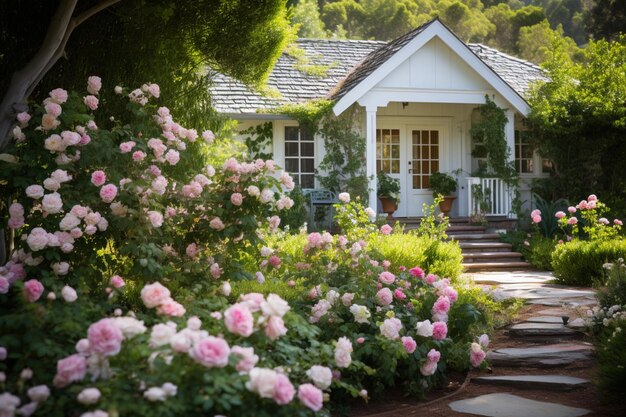 Een charmante cottage-tuin vol levendige bloemen en weelderig groen