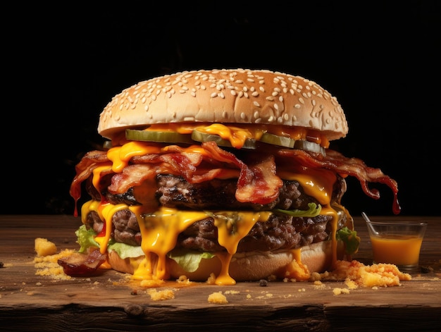 een cheeseburger met bacon en kaas