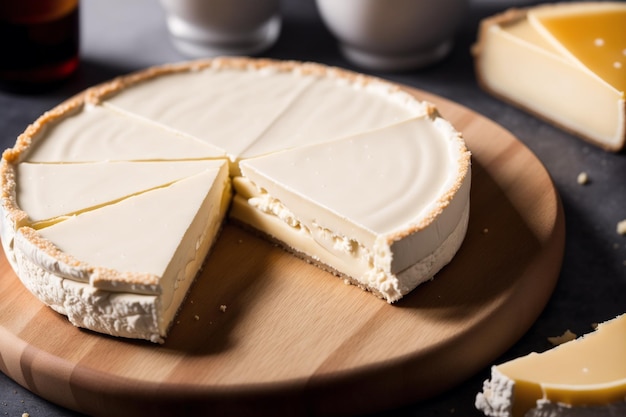 Een cheesecake met een plakje eruit geknipt