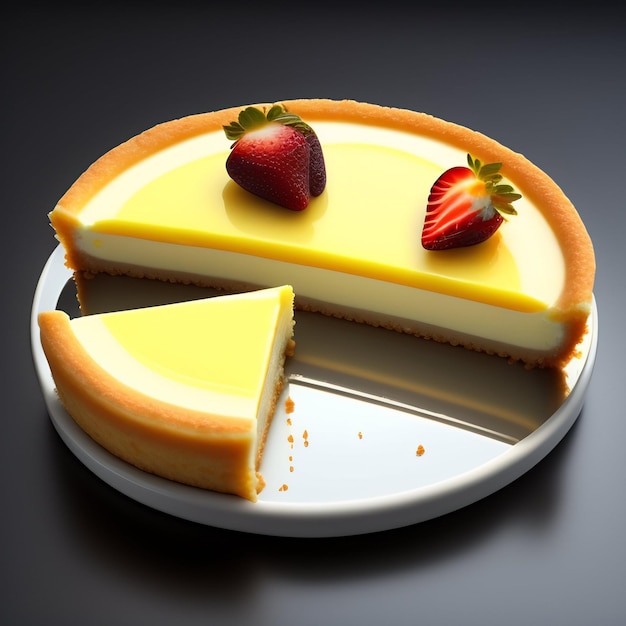 Foto een cheesecake met een plakje ontbreekt en een plakje ontbreekt.