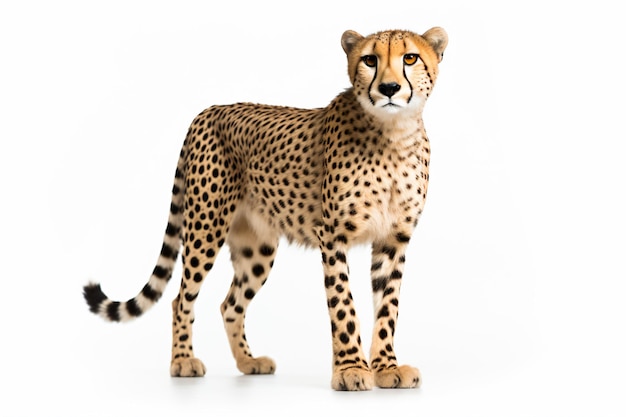 een cheetah die op een wit oppervlak staat