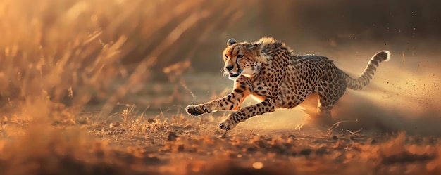 Een cheetah in loopschoenen sprint door de Afrikaanse vlakten een vaagheid van snelheid