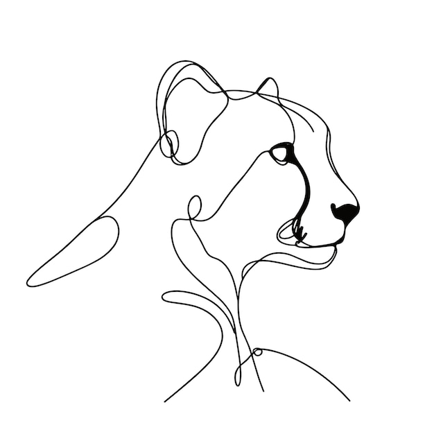 Een cheetah is getekend in een lijn tekenstijl