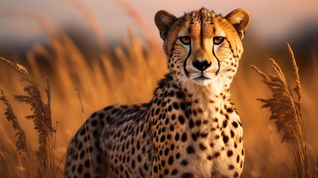 Een cheetah met een witte streep op zijn gezicht