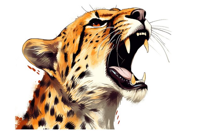Een cheetah met zijn mond open en het woord cheetah op de onderkant.