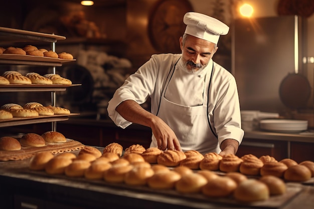 Een chef-kok bereidt brood in een bakkerij.