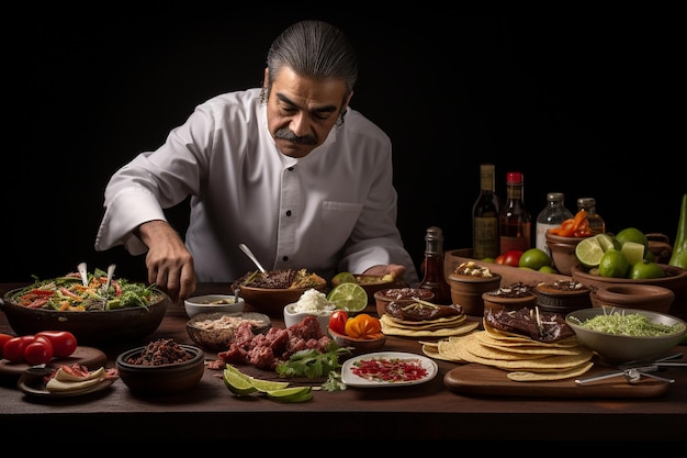 Een chef-kok bereidt een schotel carne asada tacos voor