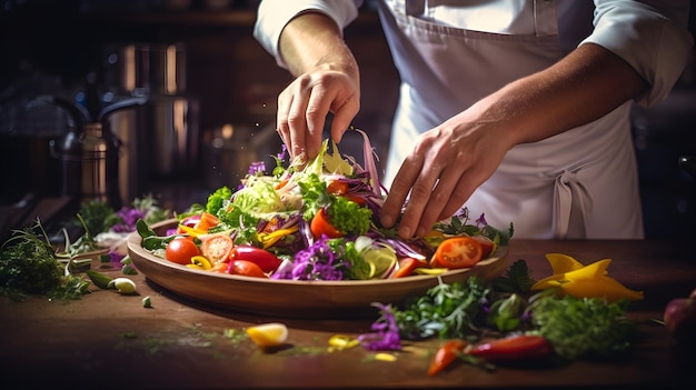 Een chef-kok bereidt een voedingsrijke salade voor