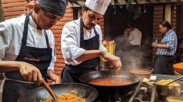 Een chef-kok kookt eten in een restaurant.