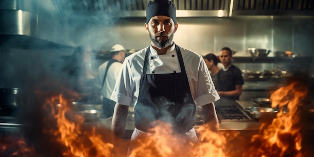 Een chef-kok op hoog niveau in het heetst van de strijd Gemaakt met generatieve AI-technologie