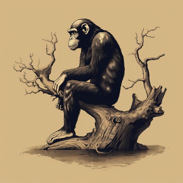 Een chimpansee die in nostalgische realisme tekent