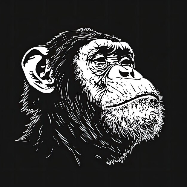 Een chimpansee een sticker dikke witte omtrek zwarte achtergrond door Conrad Roset v 6 Job ID 37b59d24129b4a0784c29dcd3ceadefa