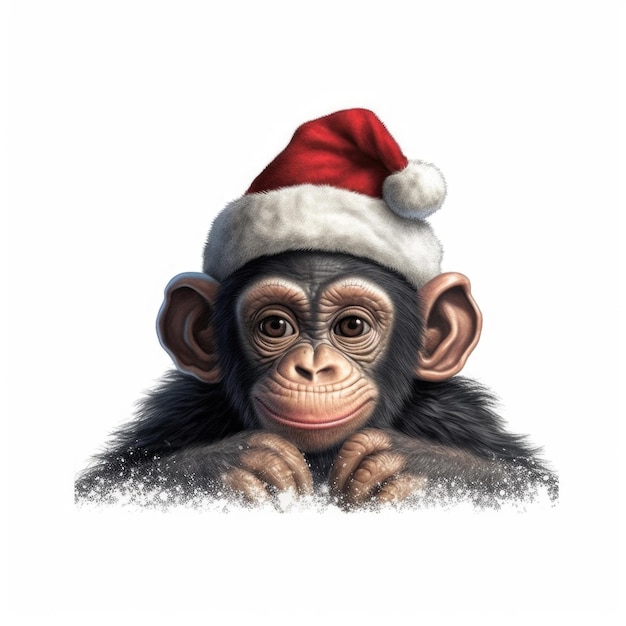 Een chimpansee met een kerstmanhoed.