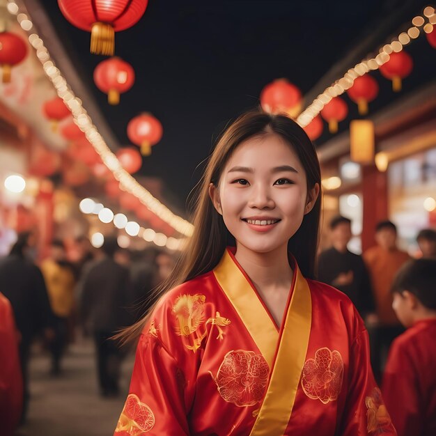 Een Chinees meisje viert het Nieuwjaar.
