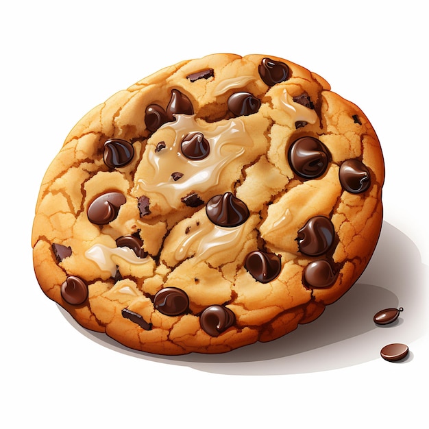 een chocolade chip cookie met chocolade chips en een gezicht erop