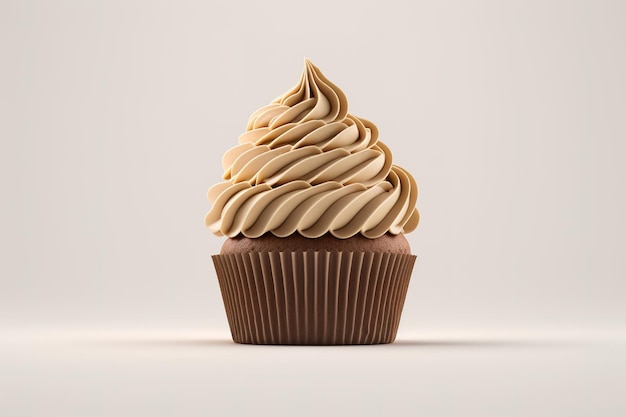 een chocolade cupcake met slagroom bovenop geïsoleerd op een witte achtergrond