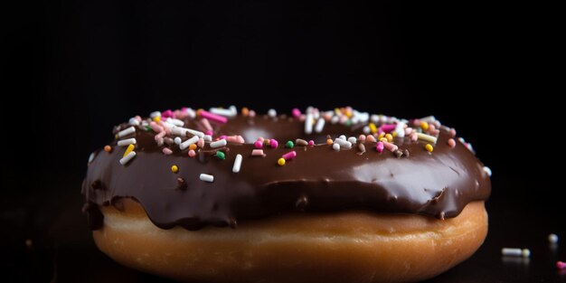 Een chocolade donut met hagelslag erop