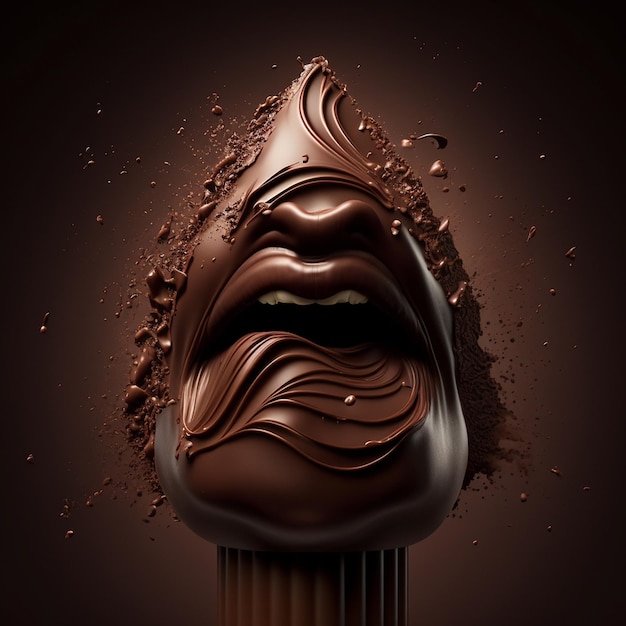 Een chocoladegezicht met het woord chocolade erop