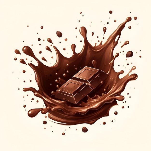 een chocoladereep is in een kom met chocolade splashes