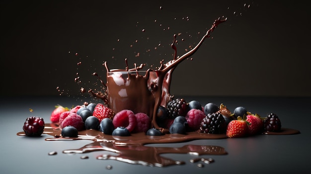 Een chocoladereep met fruit en bessen