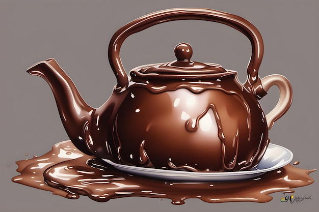 een chocoladetheepot met smeltend heet water