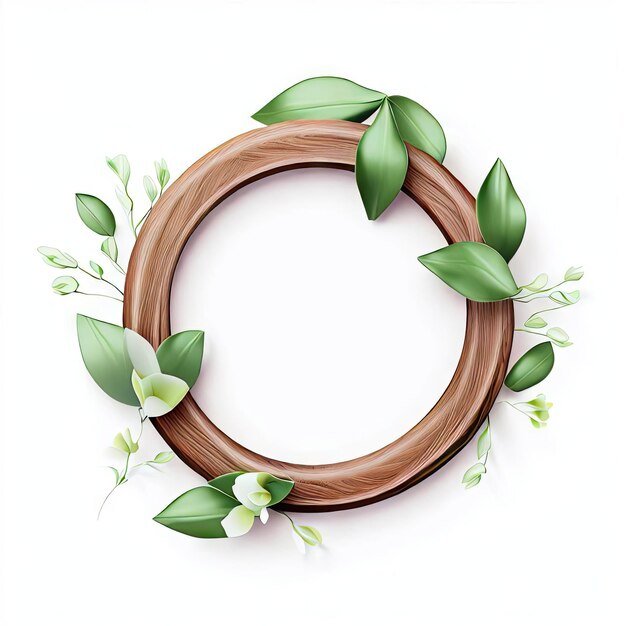 Een cirkel met een groen blad en bloemen generatieve AI