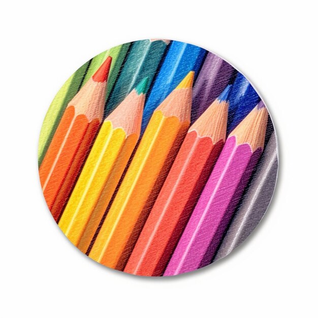 een cirkel van kleurpotloden met een witte achtergrond met een cirkel van verschillende kleuren.