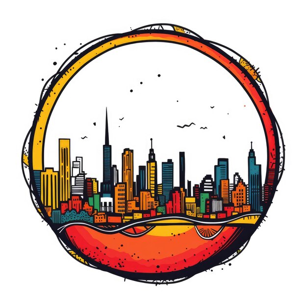 Een cirkelvormig frame met middenruimte van de skyline van de stad Sao Paulo in eenvoudige doodle kleur cartoon stijl mooie generatieve AI AIG32