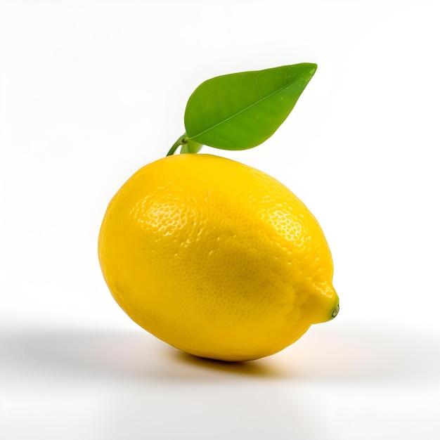 Een citroen met een blad erop.