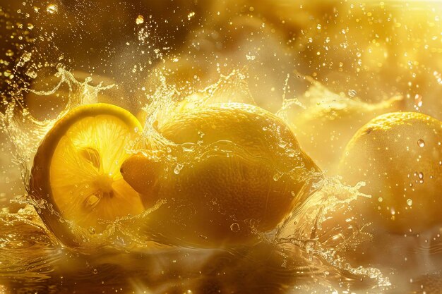 Een citroen met een gele kleur en een zure smaak en een professionele overlay op de splash