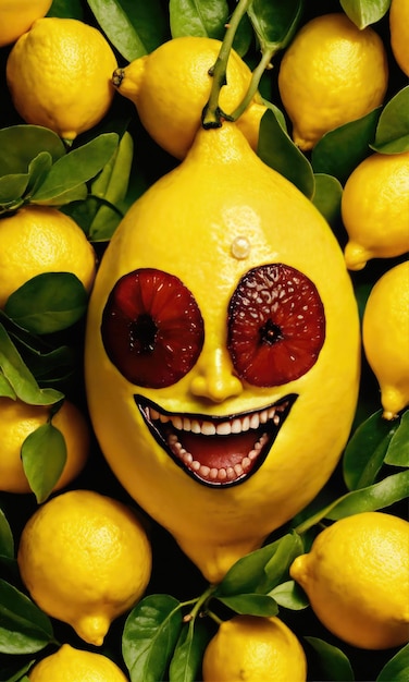 Foto een citroen met een vreemd glimlachend menselijk gezicht generatieve ai