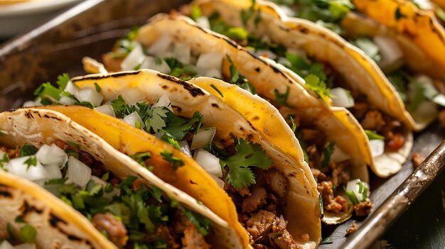 Een close-up afbeelding van een heerlijke en authentieke Mexicaanse tacos al pastor