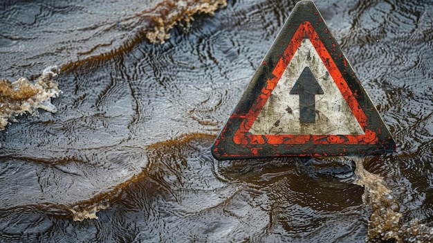 Foto een close-up afbeelding van een overstromingswaarschuwingsbord met de woorden ignoreer de borden, wees op de hoogte van overstromingsrisico's