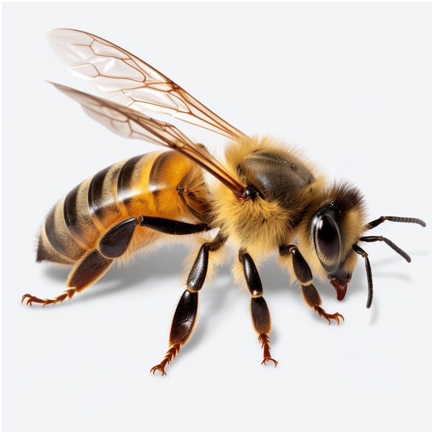 Een close-up bee geïsoleerd op een witte achtergrond honingbij