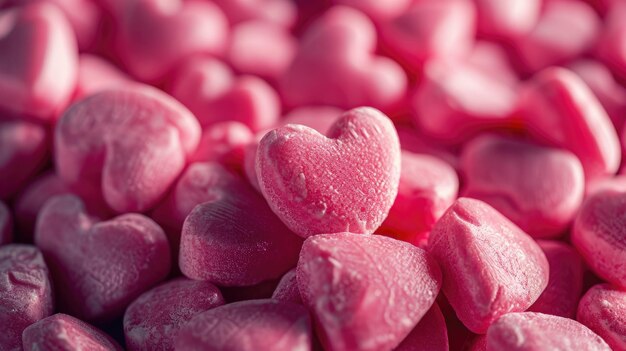 Een close-up beeld van hartvormige roze zoete als snoep suiker en jelly aigx