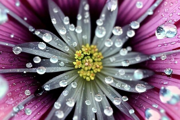 Foto een close-up beeld van zeer realistische en zeer mooie waterdruppels op kleine bloemen